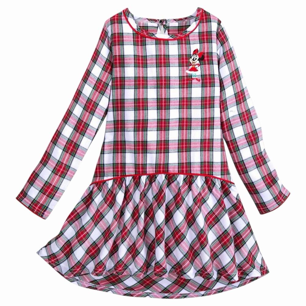Disney Store Girls Minnie Mouse Christmas Holiday Plaid Nightshirt Pajamas 9/10